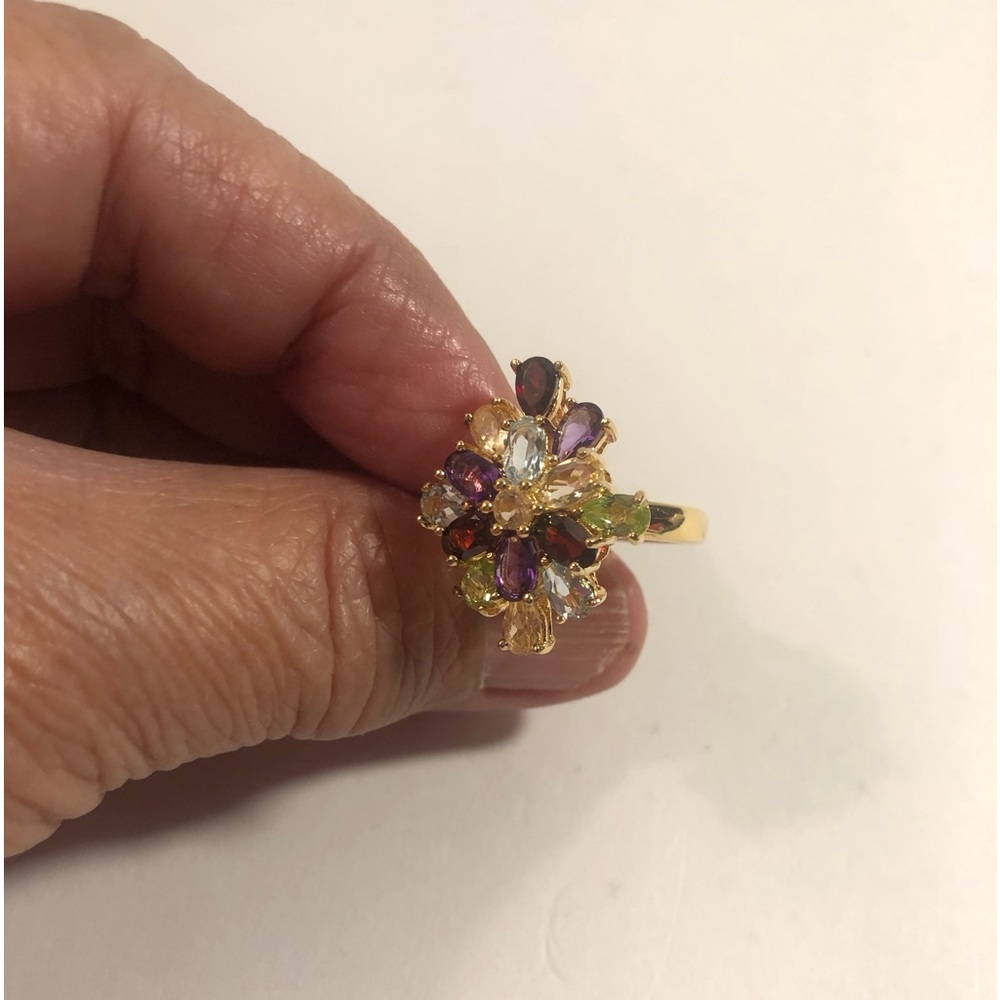 NWOT 4.66 Ct Natural Gemstones Ring, Sterling Silver 14k Overlap